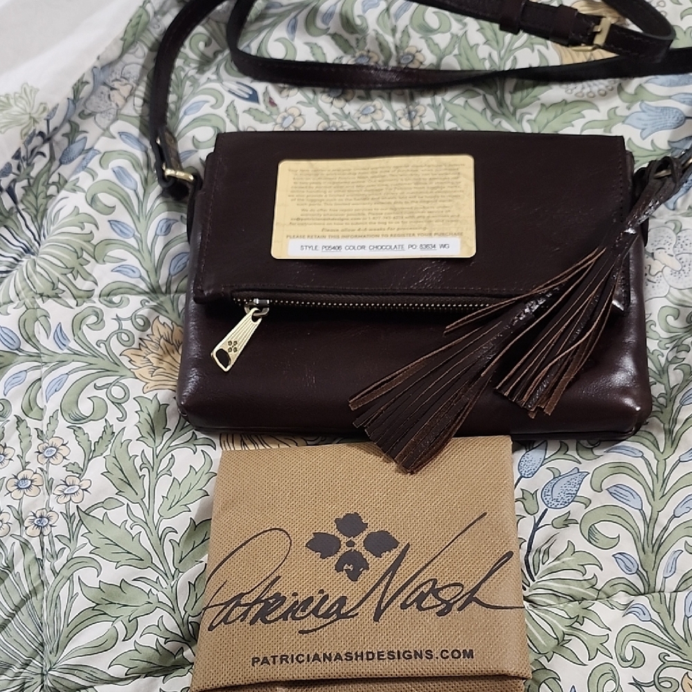 Patricia Nash Dark Brown Leather Crossbody Bag, Brand new.